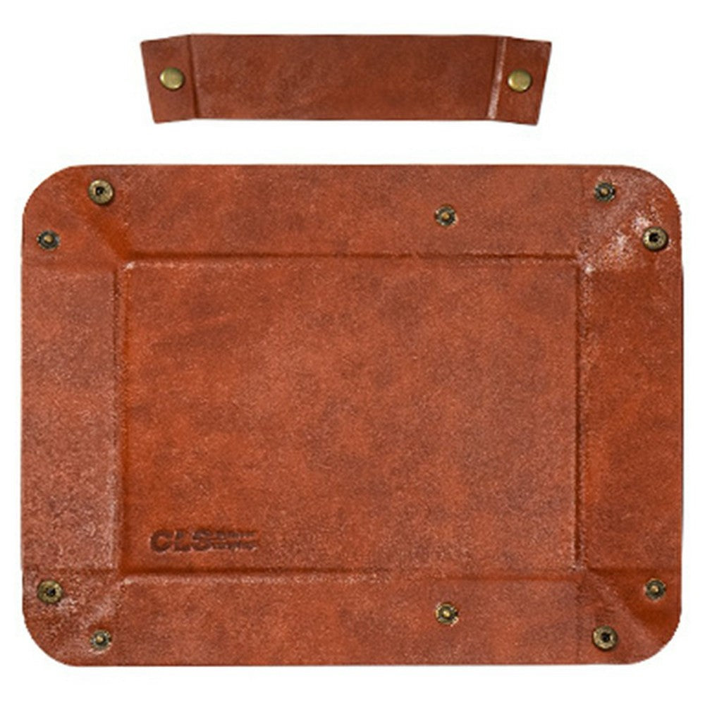 CLS Portable Outdoor PU Leather Sundries Organizer Folding Storage Tray for Camping BBQ