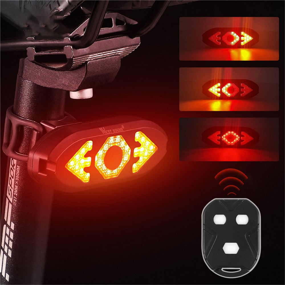 WEST BIKING USB Rechargeable Bike Taillight Rear Lamp Remote Control Turn Signal LED Light with Horn