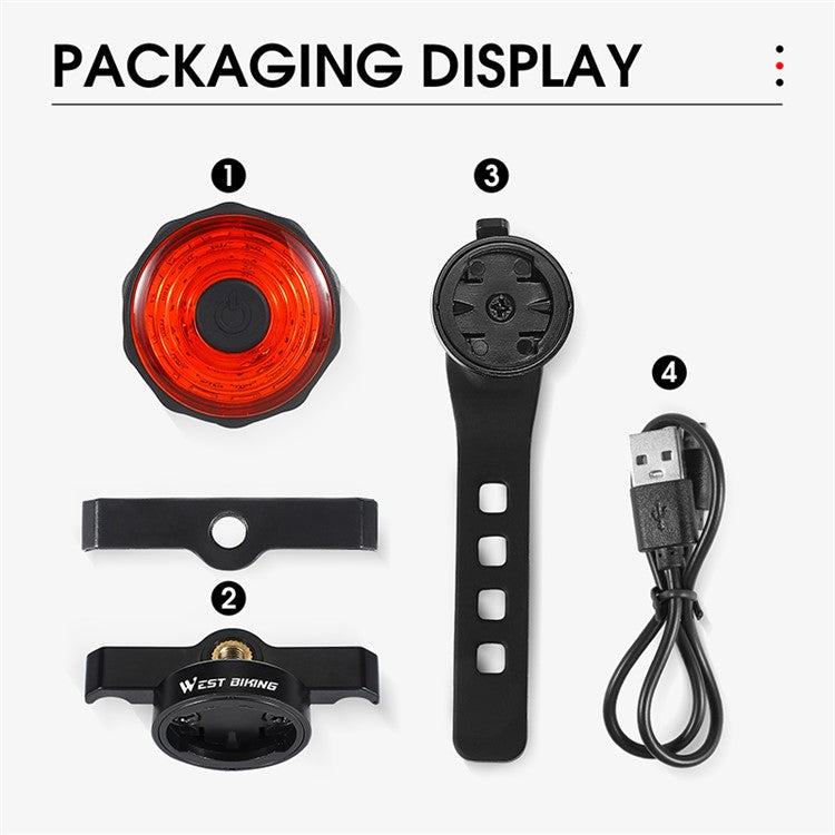 WEST BIKING YP0701317 Seat Cushion / Seat Post Mount USB Charging Bike LED Tail Light Waterproof Smart Brake Induction Cycling Warning Rear Lamp