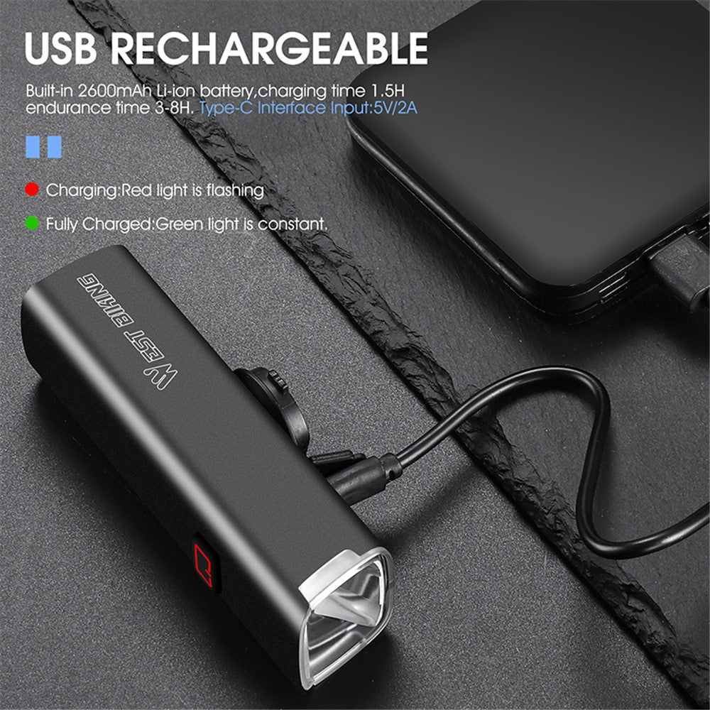 WEST BIKING YP0701353 Smart Vibration Induction Bike Headlight IP65 Waterproof High Brightness Bicycle Lamp