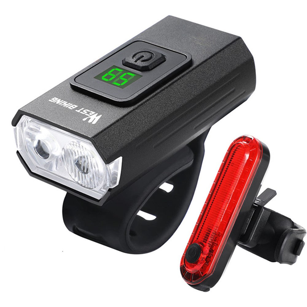 WEST BIKING YP0701384 Night Cycling Bicycle Headlight Digital Display Bike Front Light with Tail Light