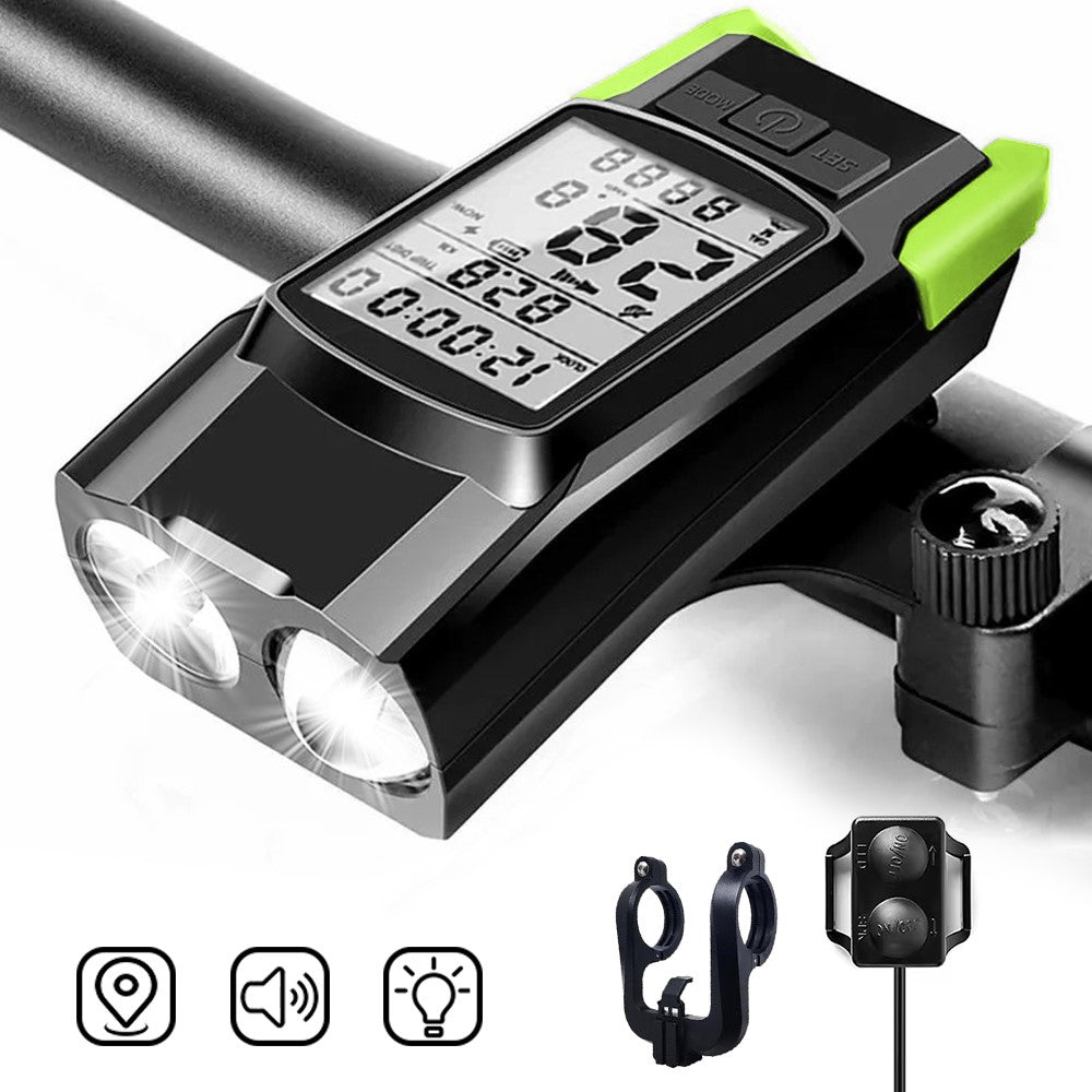 GPS Wireless Bike Computer 3 In 1 Cycling Speedometer Bicycle Flashlight with 120db Horn