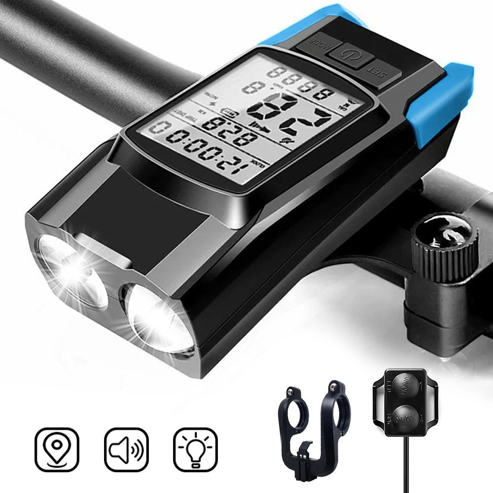 GPS Wireless Bike Computer 3 In 1 Cycling Speedometer Bicycle Flashlight with 120db Horn