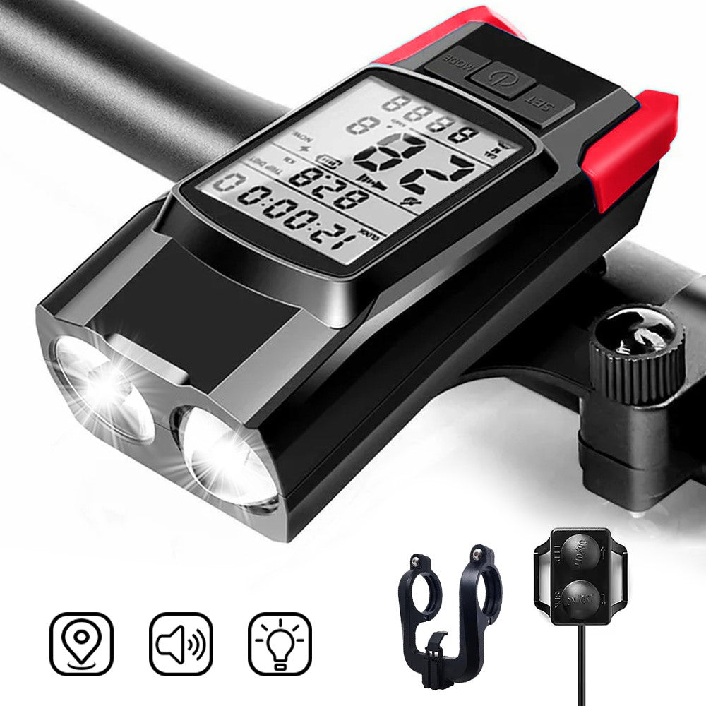 GPS Wireless Bike Computer 3 In 1 Cycling Speedometer Bicycle Flashlight with 120db Horn