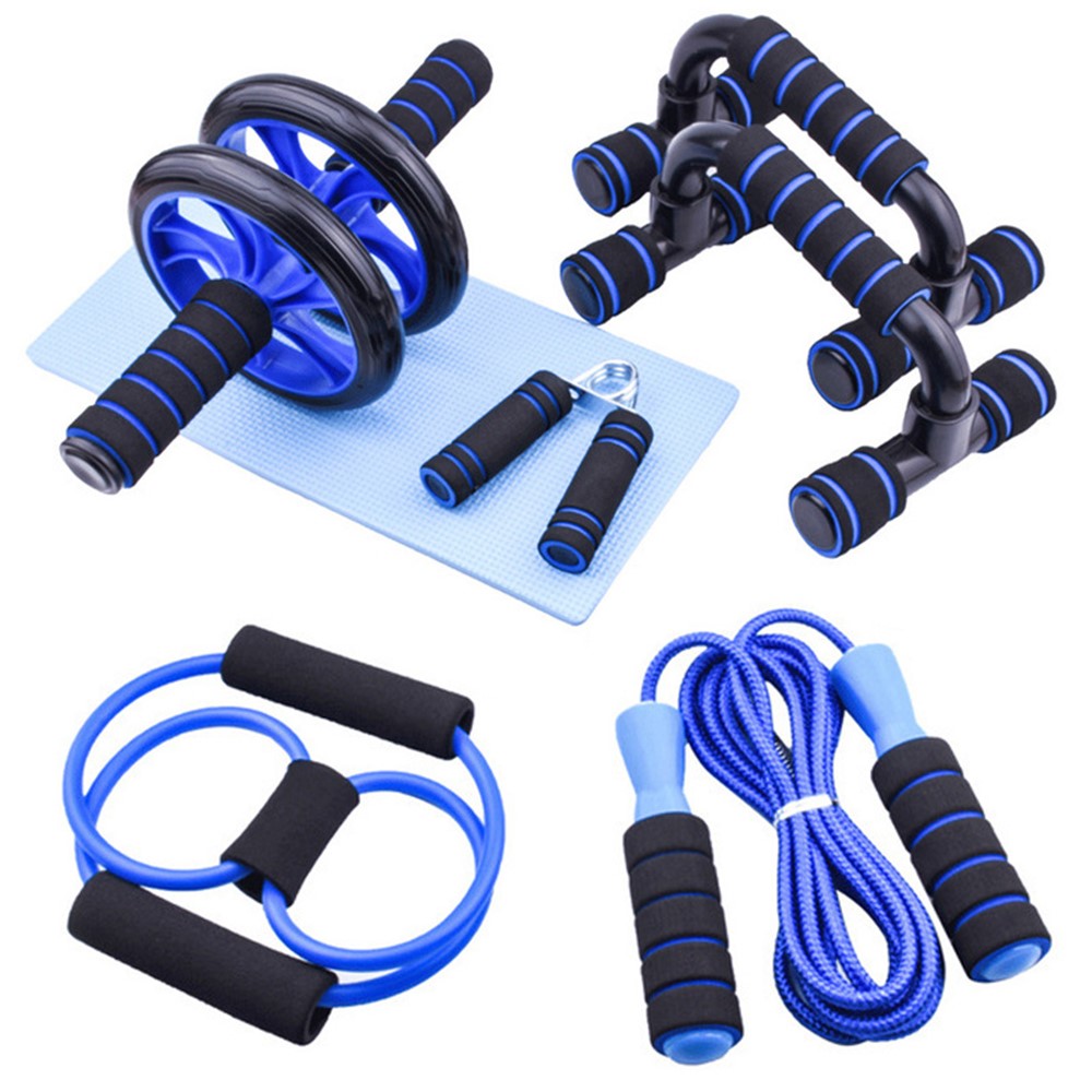 7Pcs / Set Push-up Barbell Abdominal Wheel AB Roller Skipping Rope Grip Exercise Muscle Training Device