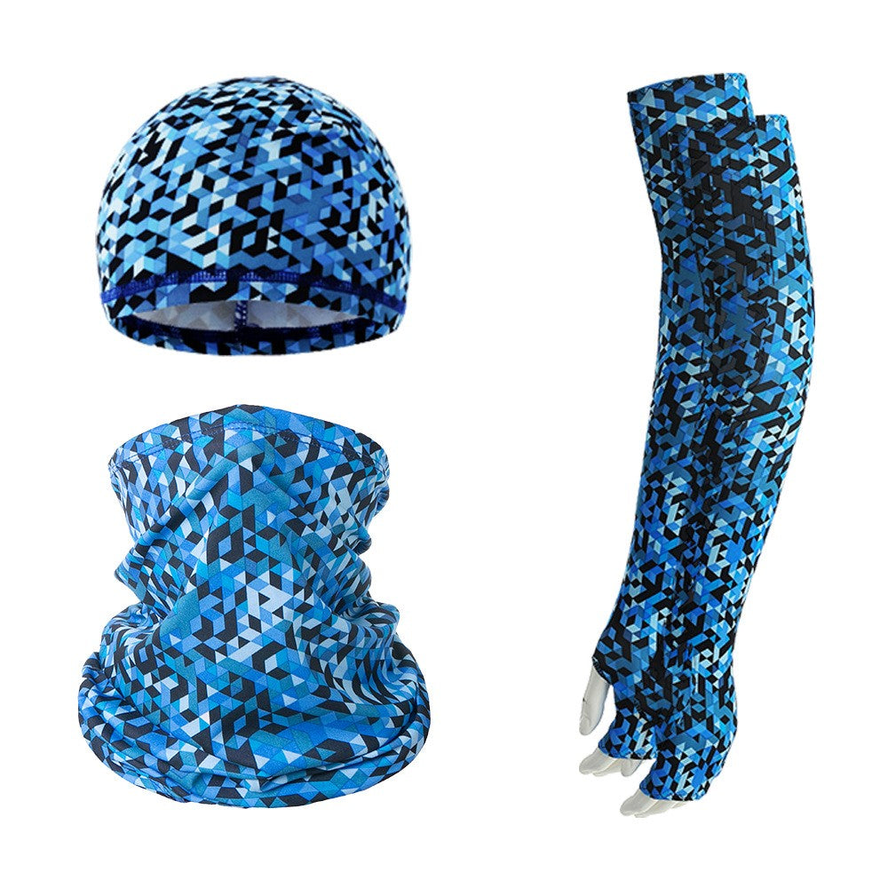 Summer Anti-UV Breathable Ice Silk Sun-proof Cycling Arm Sleeves+Liner Cap+Neck Gaiter Set