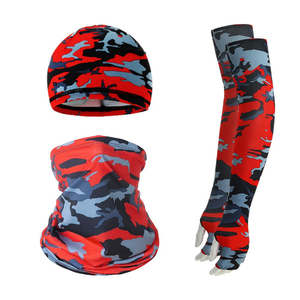 Summer Anti-UV Breathable Ice Silk Sun-proof Cycling Arm Sleeves+Liner Cap+Neck Gaiter Set