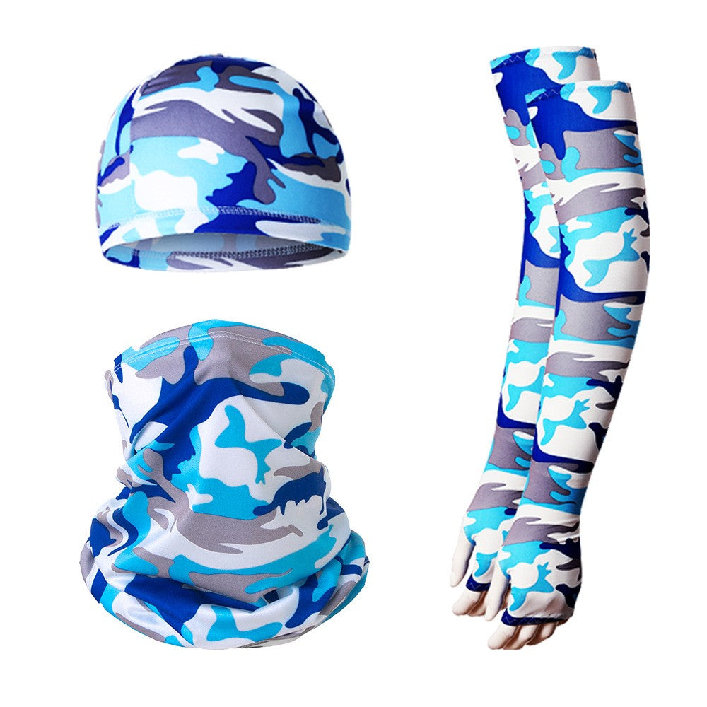 Summer Anti-UV Breathable Ice Silk Sun-proof Cycling Arm Sleeves+Liner Cap+Neck Gaiter Set