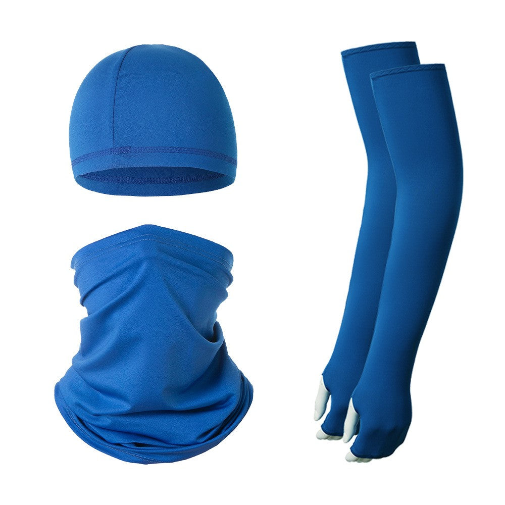 Summer Anti-UV Breathable Ice Silk Sun-proof Cycling Arm Sleeves+Liner Cap+Neck Gaiter Set