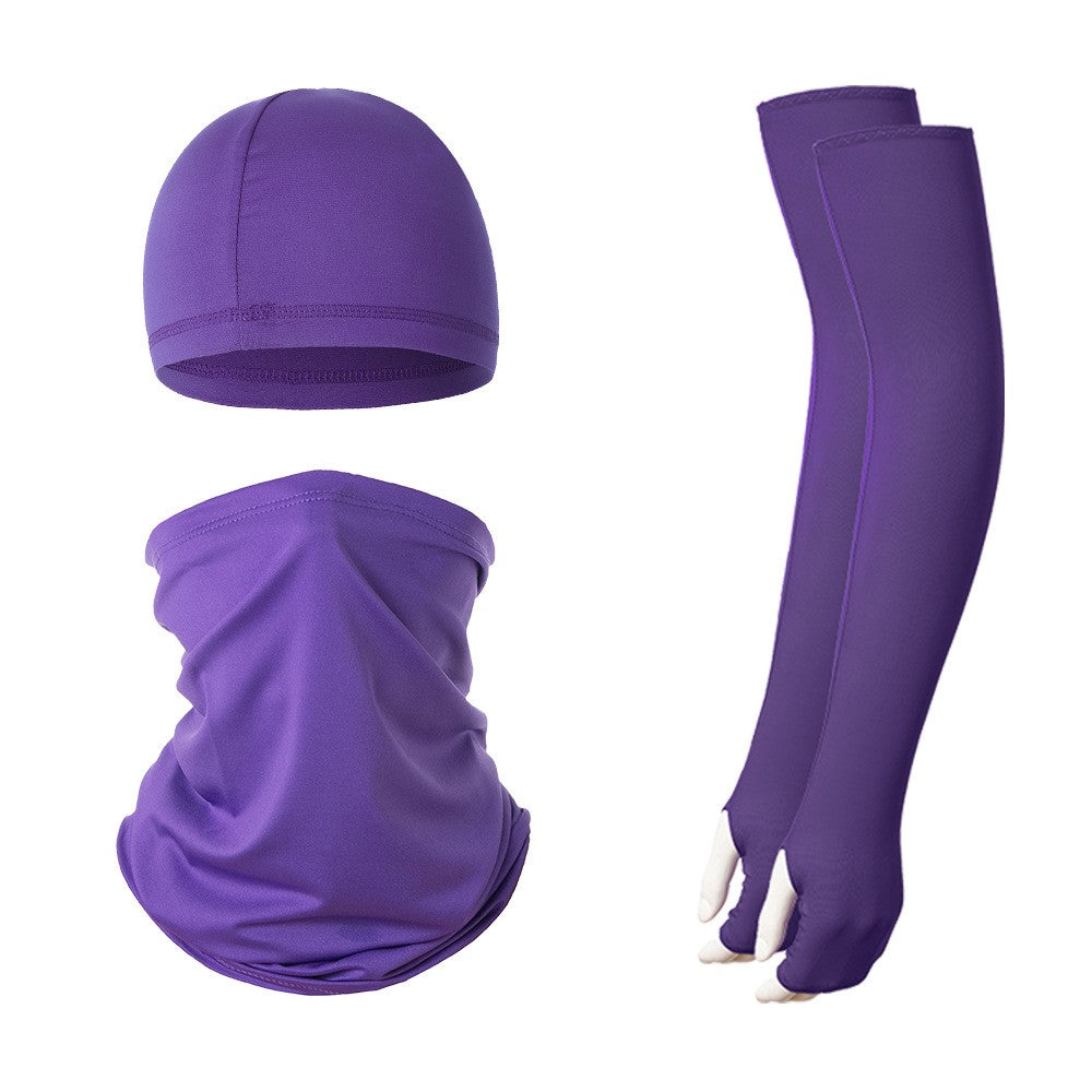 Summer Anti-UV Breathable Ice Silk Sun-proof Cycling Arm Sleeves+Liner Cap+Neck Gaiter Set
