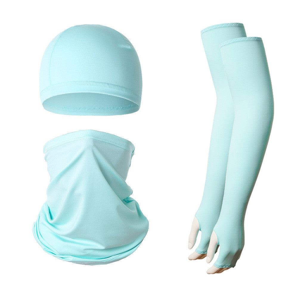 Summer Anti-UV Breathable Ice Silk Sun-proof Cycling Arm Sleeves+Liner Cap+Neck Gaiter Set