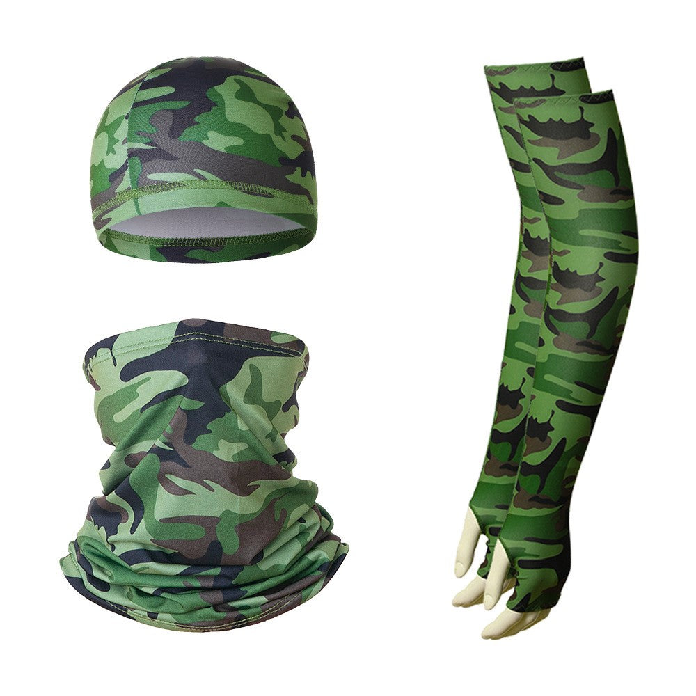 Summer Anti-UV Breathable Ice Silk Sun-proof Cycling Arm Sleeves+Liner Cap+Neck Gaiter Set
