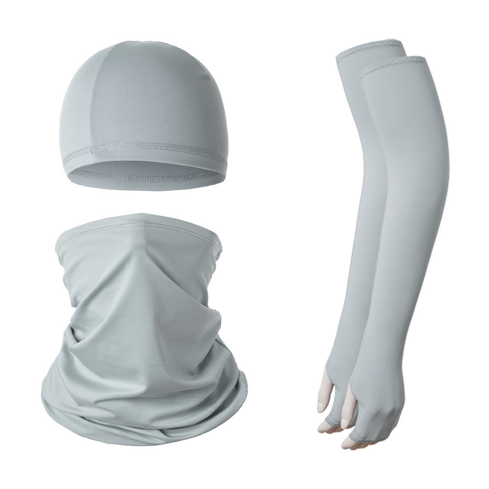 Summer Anti-UV Breathable Ice Silk Sun-proof Cycling Arm Sleeves+Liner Cap+Neck Gaiter Set
