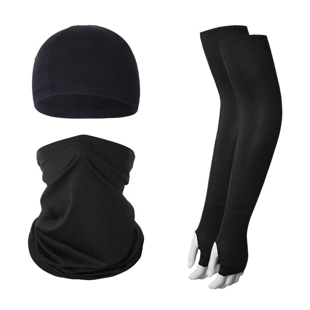 Summer Anti-UV Breathable Ice Silk Sun-proof Cycling Arm Sleeves+Liner Cap+Neck Gaiter Set