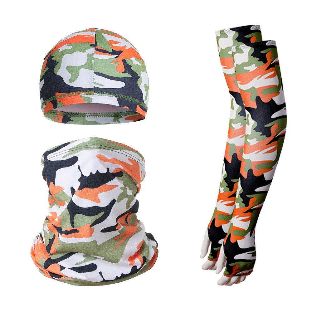 Summer Anti-UV Breathable Ice Silk Sun-proof Cycling Arm Sleeves+Liner Cap+Neck Gaiter Set