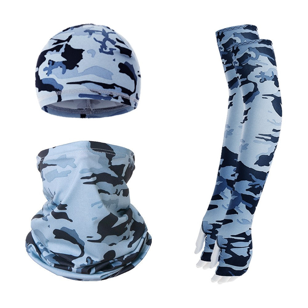 Summer Anti-UV Breathable Ice Silk Sun-proof Cycling Arm Sleeves+Liner Cap+Neck Gaiter Set