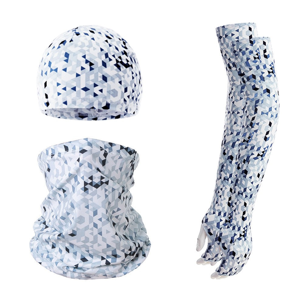 Summer Anti-UV Breathable Ice Silk Sun-proof Cycling Arm Sleeves+Liner Cap+Neck Gaiter Set