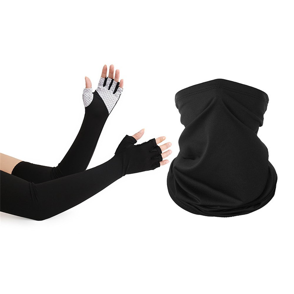 Summer Outdoor Cycling Sun-proof Ice Silk Cooling Half-Finger Arm Sleeves+Magic Scarf Set