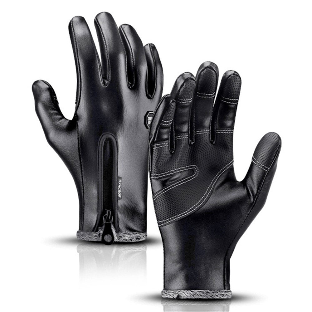 KYNCILOR A0032 1 Pair PU Leather Gloves Thermal Velvet Lining Touch Screen Function Hand Gloves Protector