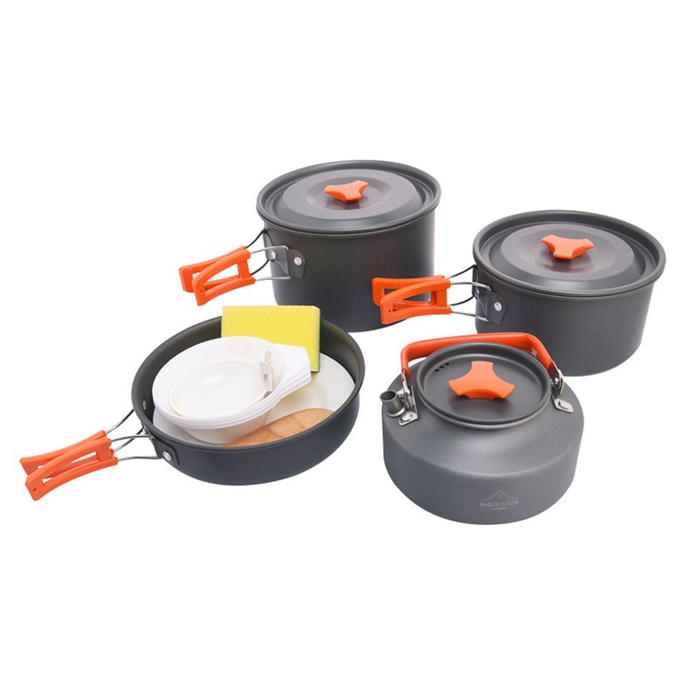 WIDESEA WSC-205J Portable Handle Pan Temperature Resistant Camping Pot Cookware Set with Water Bottle for 3-4 People No FDA, BPA-Free