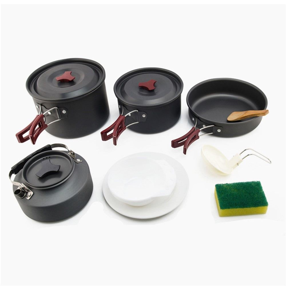 WIDESEA WSC-205J Portable Handle Pan Temperature Resistant Camping Pot Cookware Set with Water Bottle for 3-4 People No FDA, BPA-Free