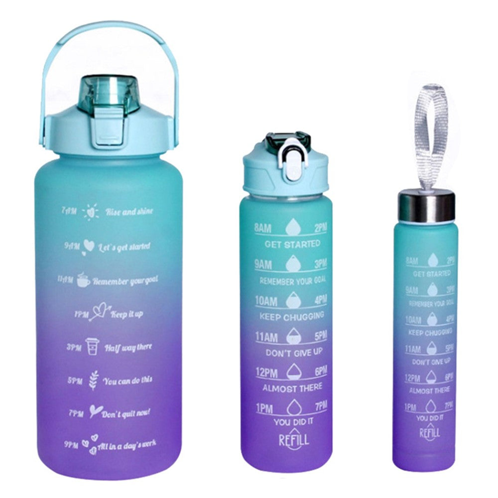 3PCS PC Sports Water Bottles Set Drinking Bottles Cups with Drinking Time, Volume Scale, Straw BPA-Free, No FDA Certified