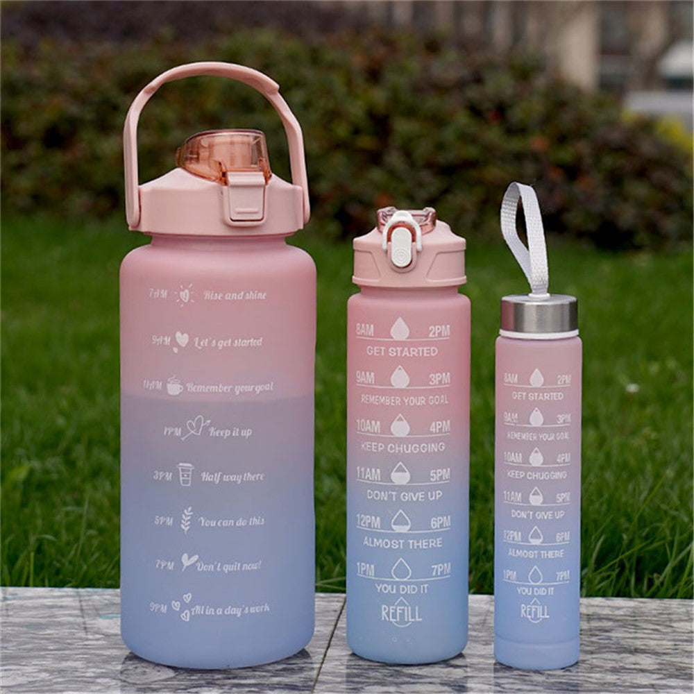 3PCS PC Sports Water Bottles Set Drinking Bottles Cups with Drinking Time, Volume Scale, Straw BPA-Free, No FDA Certified