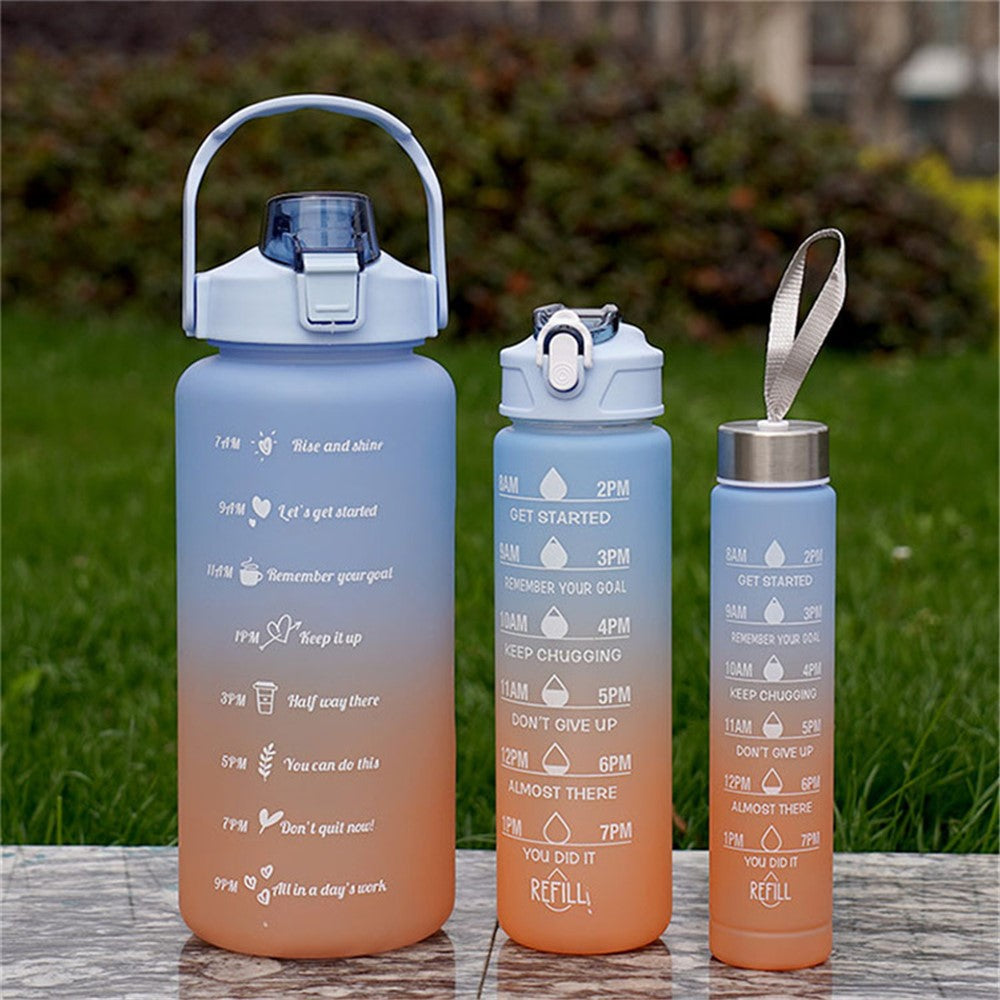 3PCS PC Sports Water Bottles Set Drinking Bottles Cups with Drinking Time, Volume Scale, Straw BPA-Free, No FDA Certified