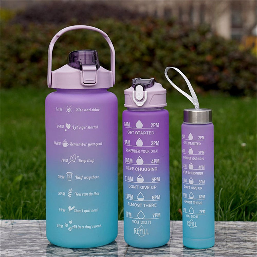 3PCS PC Sports Water Bottles Set Drinking Bottles Cups with Drinking Time, Volume Scale, Straw BPA-Free, No FDA Certified