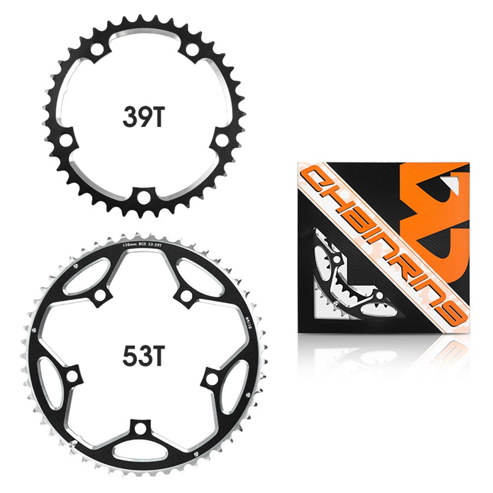 WEST BIKING YP0719272 Road Bike Chainring 130BCD 39T/53T Bicycle Aluminum Alloy Crankset Tooth Plate for 8/9/10/11 Speed Chain Wheel Double Crown