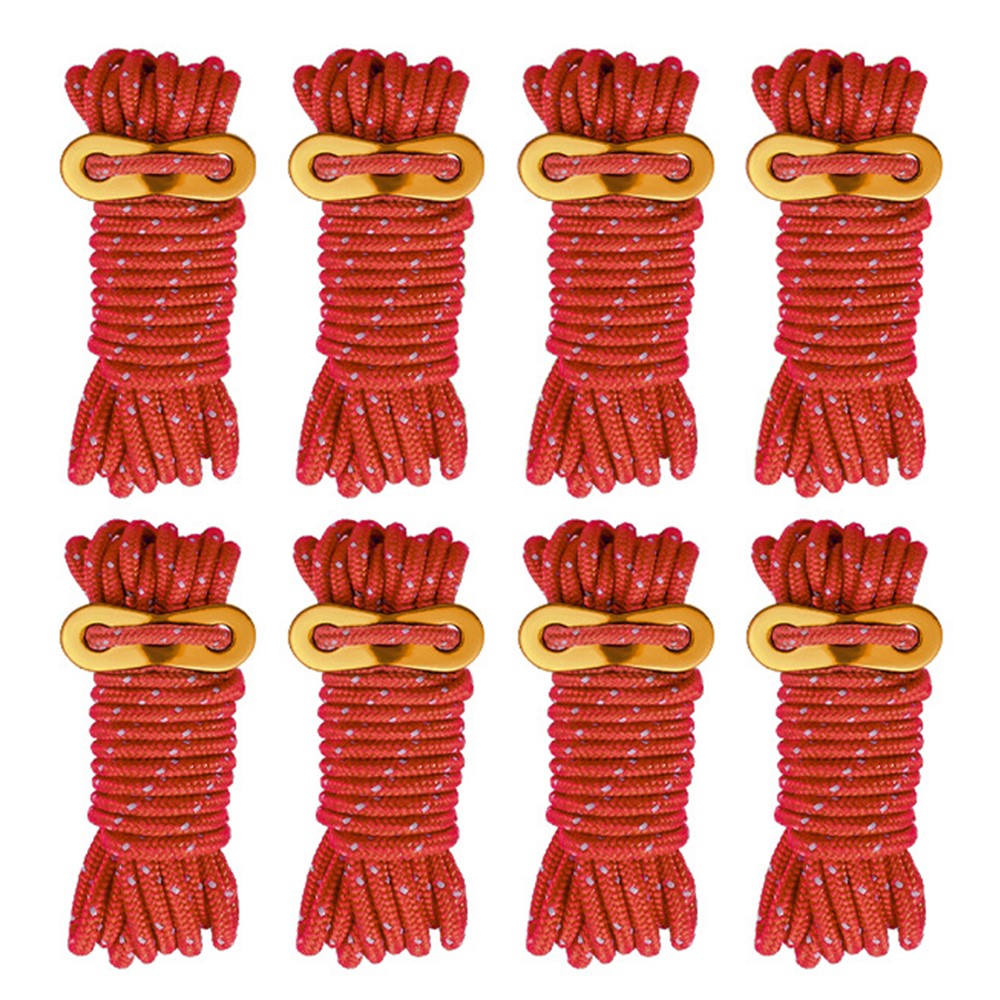 8 Bundles of Luminous Reflective Hiking Guyline High-Strength Outdoor Camping Adjustable Tent Rope with Aluminum Alloy Tensioner