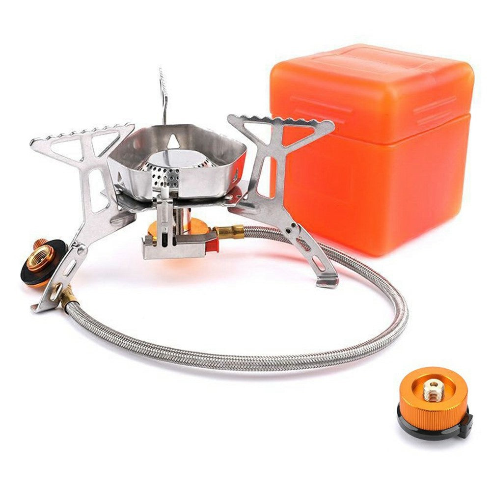 Outdoor Camping Picnic BBQ Windproof Blue Flame Stove Gas Burner with Gas Tank Adapter