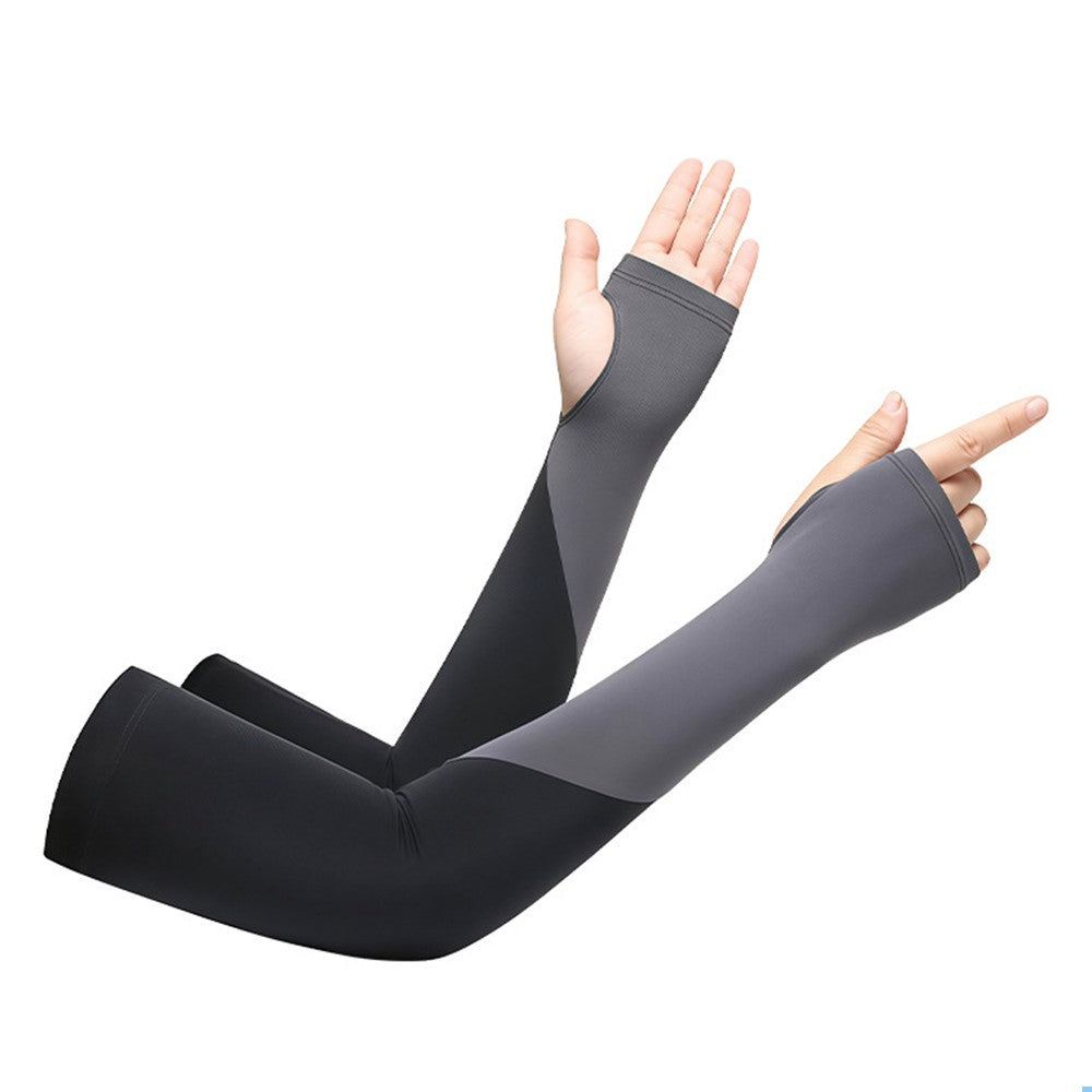 FZXT019 1 Pair Summer Thin Ice Silk Arm Sleeves Cooling UV Protection Thumbhole Design Outdoor Sports Sleeves