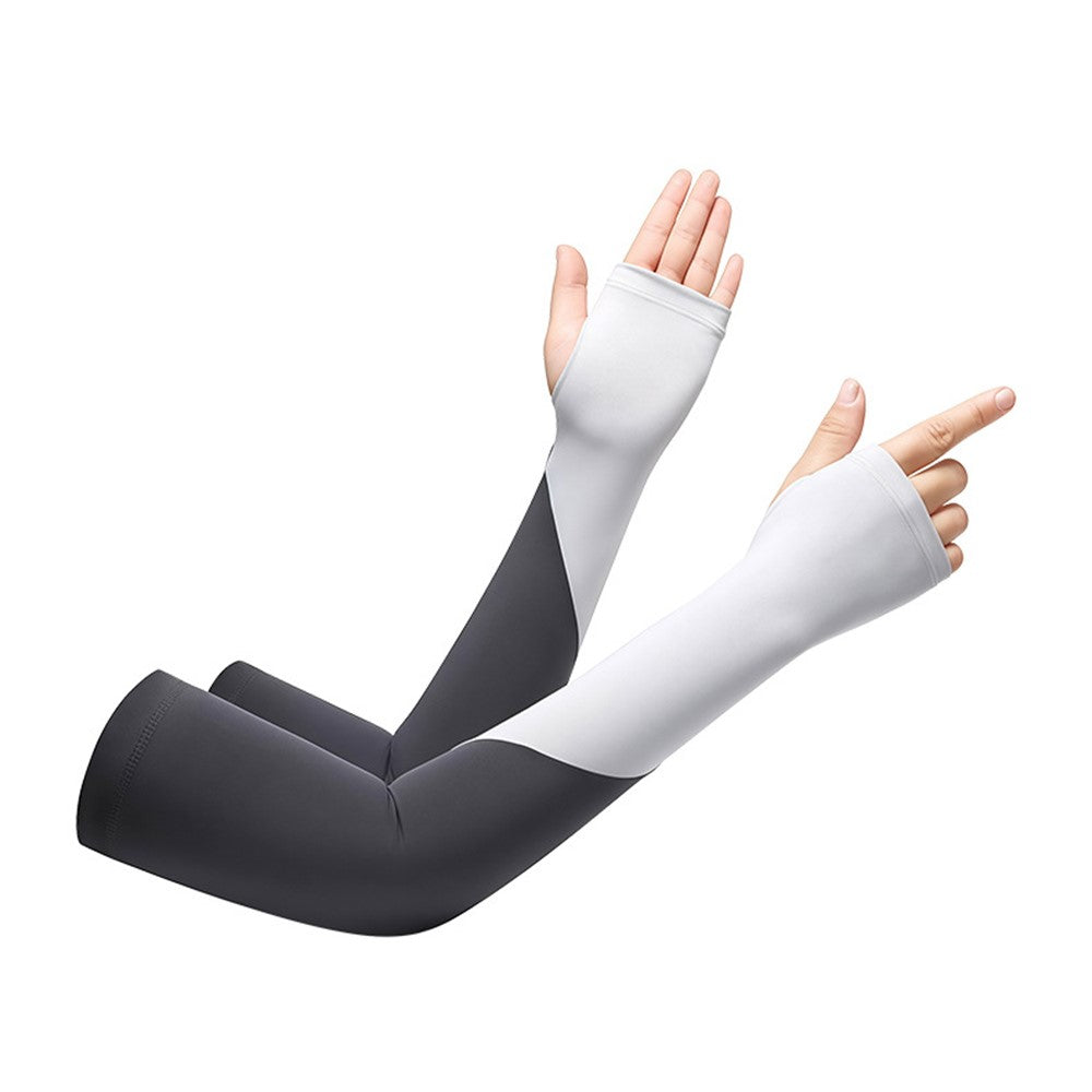 FZXT019 1 Pair Summer Thin Ice Silk Arm Sleeves Cooling UV Protection Thumbhole Design Outdoor Sports Sleeves