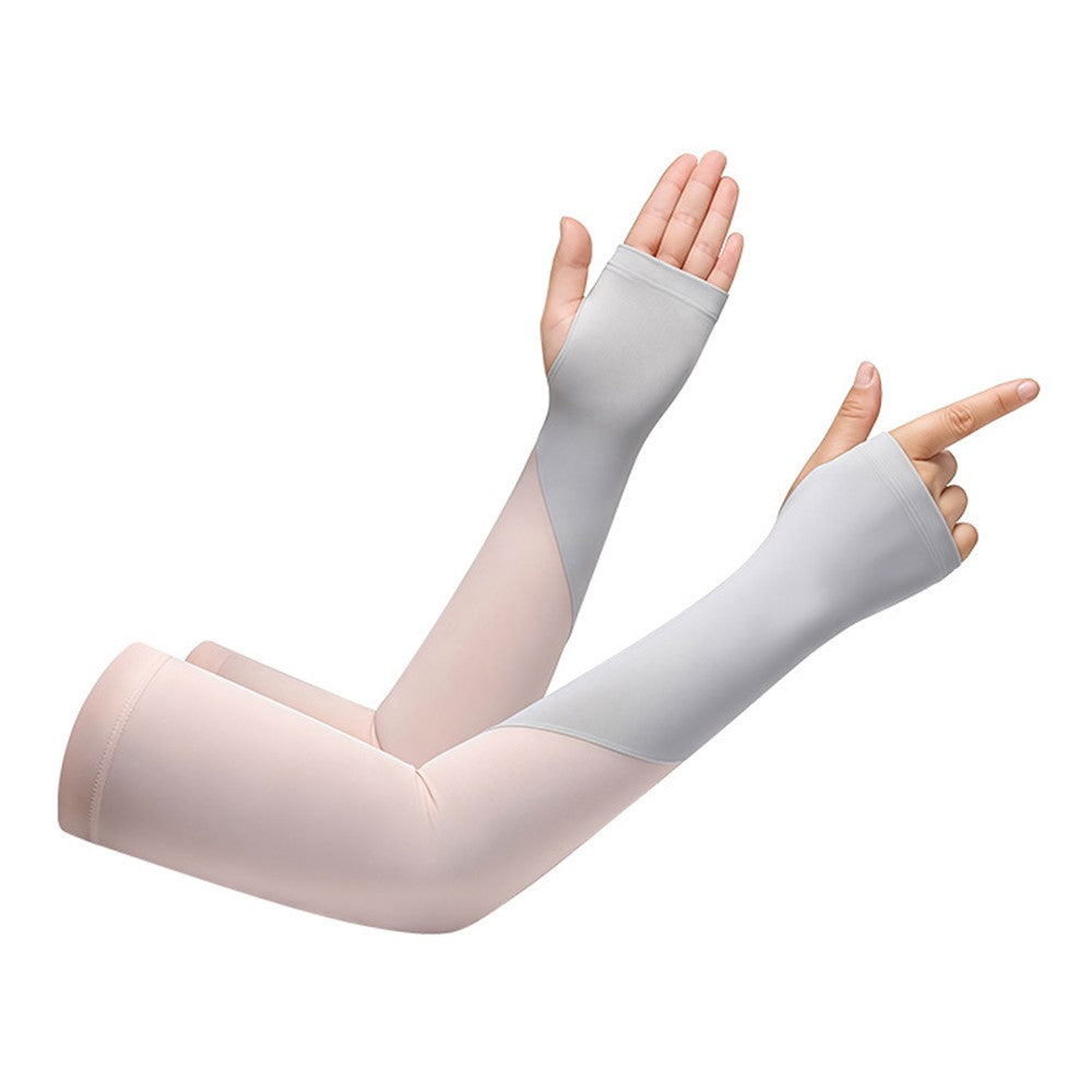 FZXT019 1 Pair Summer Thin Ice Silk Arm Sleeves Cooling UV Protection Thumbhole Design Outdoor Sports Sleeves