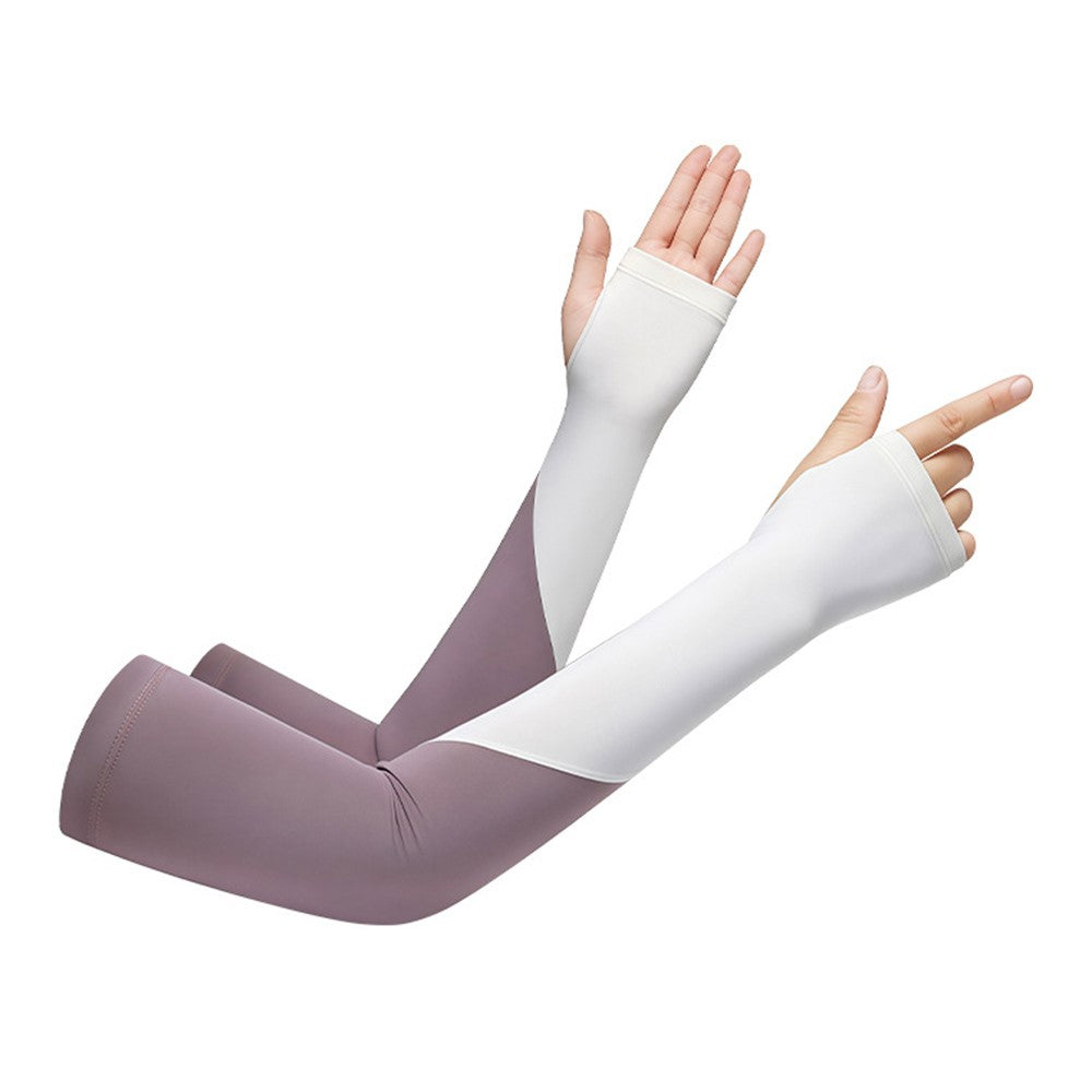 FZXT019 1 Pair Summer Thin Ice Silk Arm Sleeves Cooling UV Protection Thumbhole Design Outdoor Sports Sleeves
