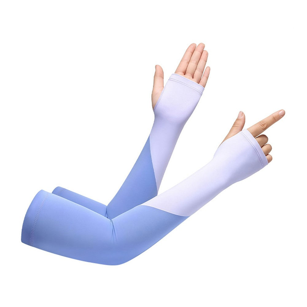 FZXT019 1 Pair Summer Thin Ice Silk Arm Sleeves Cooling UV Protection Thumbhole Design Outdoor Sports Sleeves