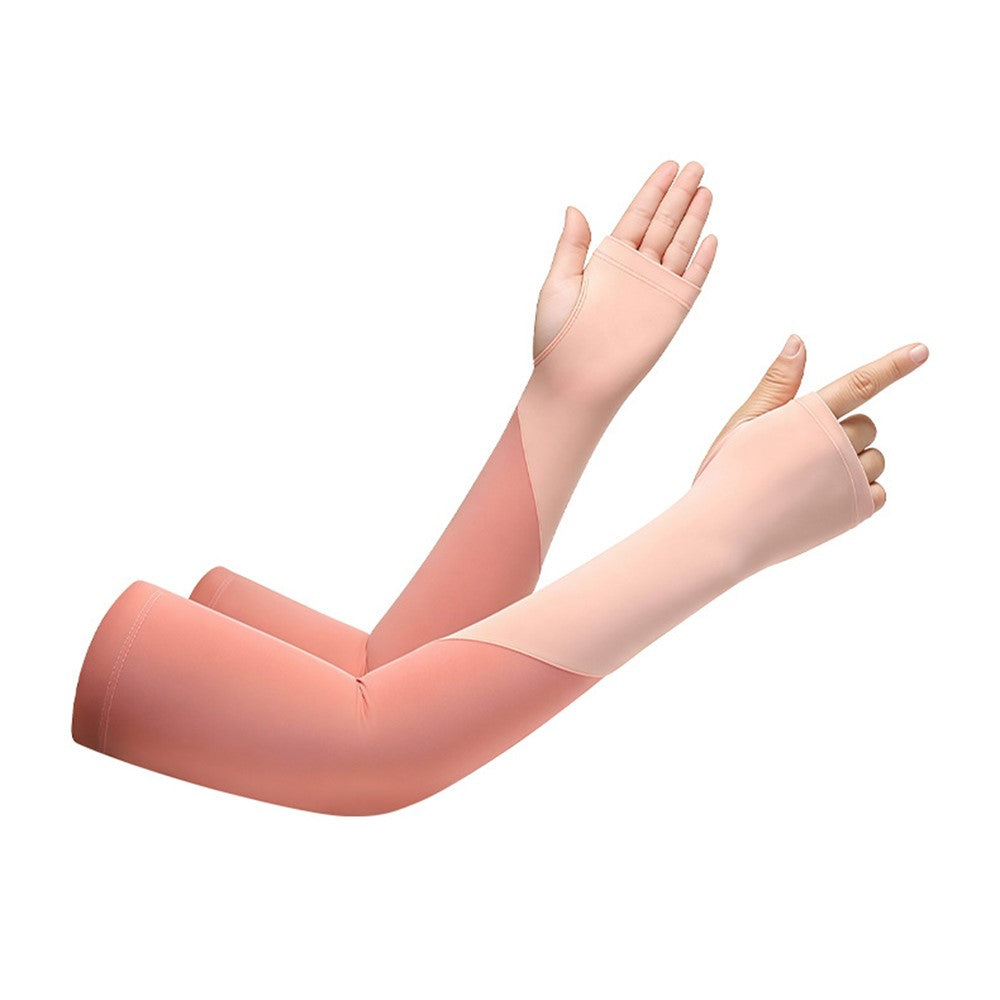 FZXT019 1 Pair Summer Thin Ice Silk Arm Sleeves Cooling UV Protection Thumbhole Design Outdoor Sports Sleeves