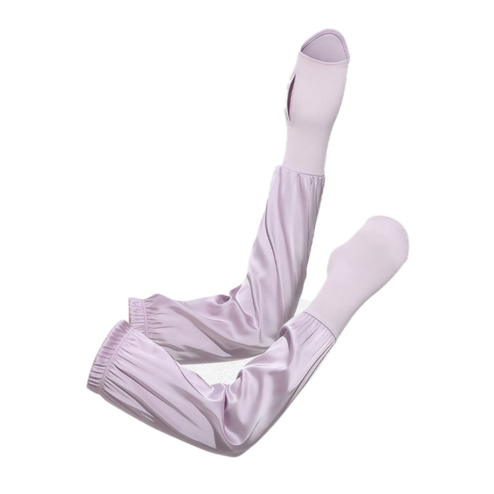 1 Pair Summer Sun Protection Arm Sleeves Outdoor Activities Loose Elastic Ice Silk Sleeve with Hand Protection Design
