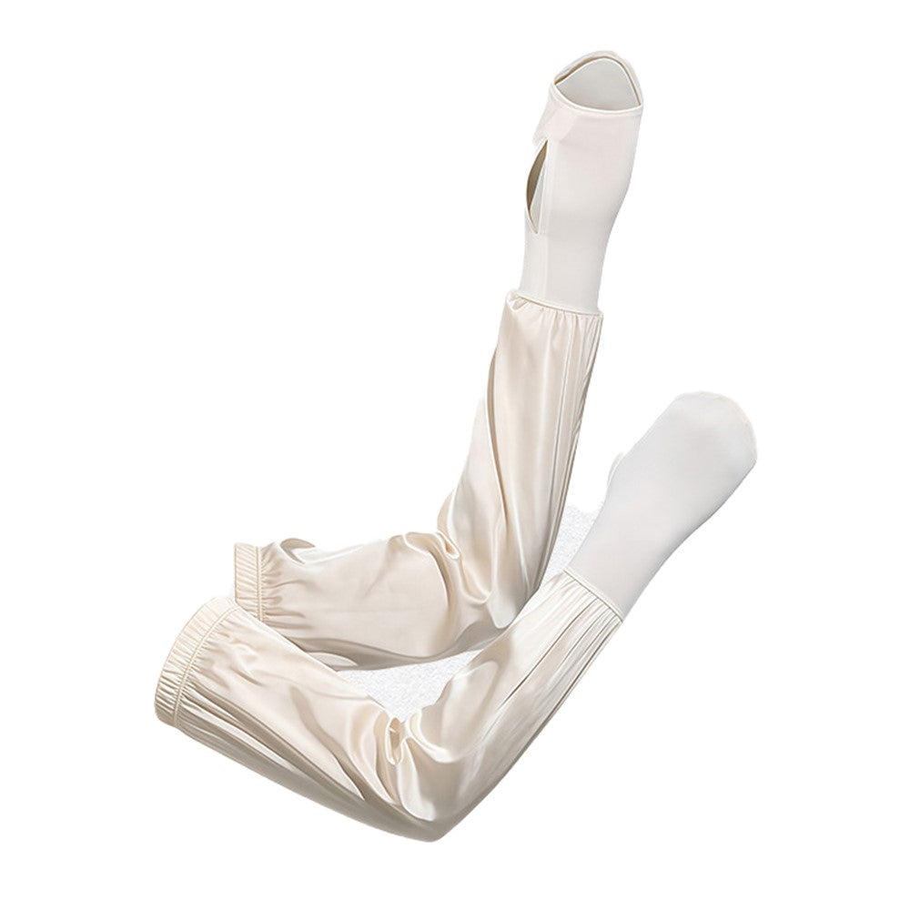 1 Pair Summer Sun Protection Arm Sleeves Outdoor Activities Loose Elastic Ice Silk Sleeve with Hand Protection Design