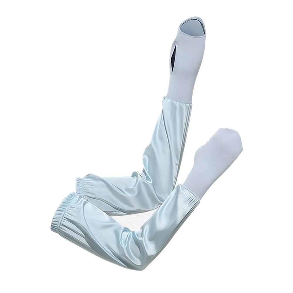 1 Pair Summer Sun Protection Arm Sleeves Outdoor Activities Loose Elastic Ice Silk Sleeve with Hand Protection Design