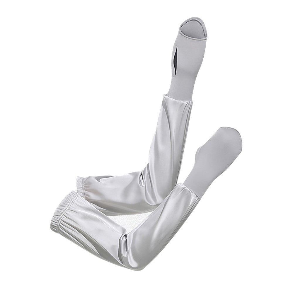 1 Pair Summer Sun Protection Arm Sleeves Outdoor Activities Loose Elastic Ice Silk Sleeve with Hand Protection Design