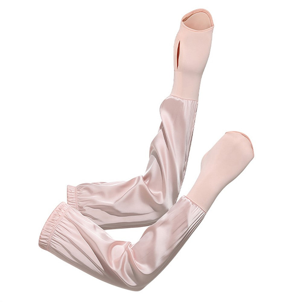 1 Pair Summer Sun Protection Arm Sleeves Outdoor Activities Loose Elastic Ice Silk Sleeve with Hand Protection Design