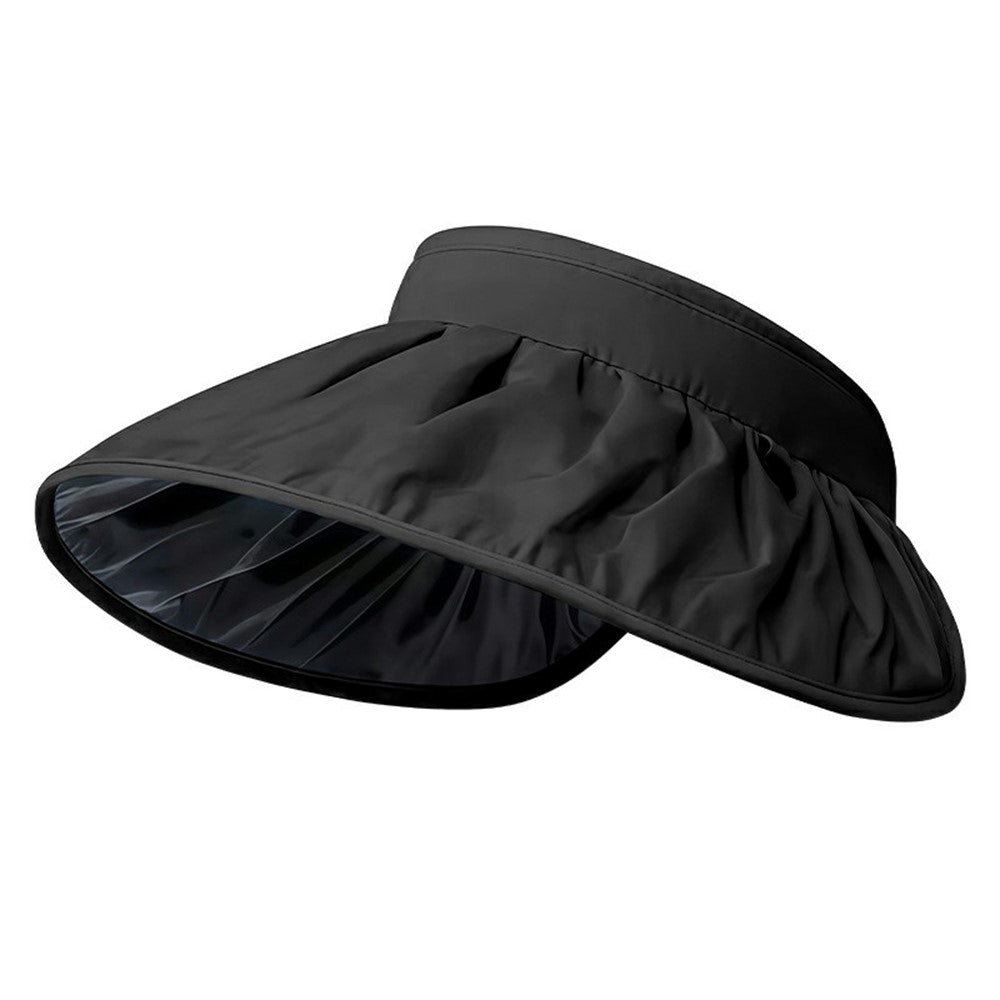 BKKDM Black Vinyl Lined UV Protection Outdoor Visor Cap Large Brim Foldable Waterproof Sun Hat