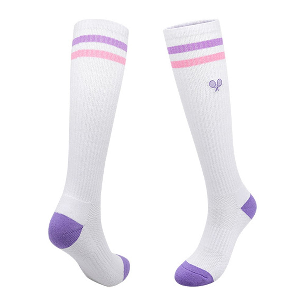 PORFIN 1 Pair Tennis Racket Embroidery Compression Sports Socks Breathable Mesh Long Tube Socks, Size M