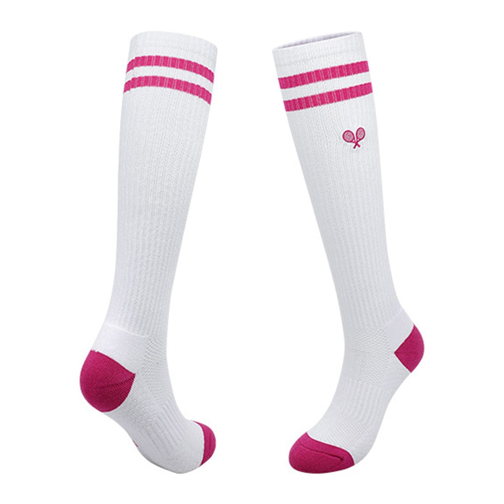 PORFIN 1 Pair Tennis Racket Embroidery Compression Sports Socks Breathable Mesh Long Tube Socks, Size M