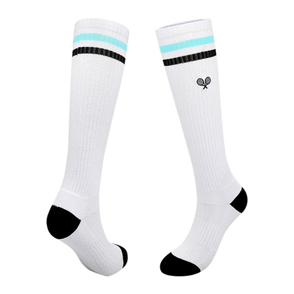 PORFIN 1 Pair Tennis Racket Embroidery Compression Sports Socks Breathable Mesh Long Tube Socks, Size M