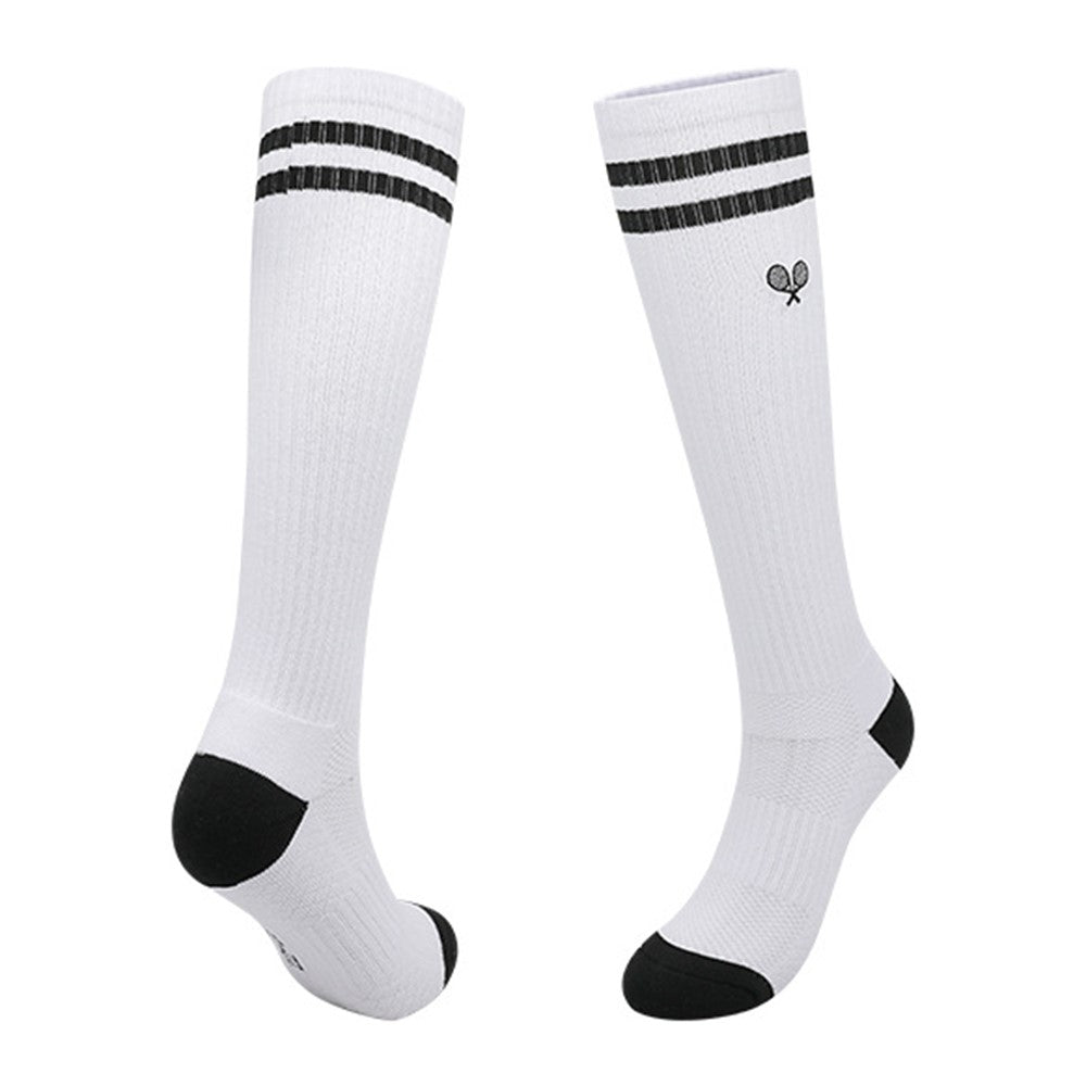 PORFIN 1 Pair Tennis Racket Embroidery Compression Sports Socks Breathable Mesh Long Tube Socks, Size M