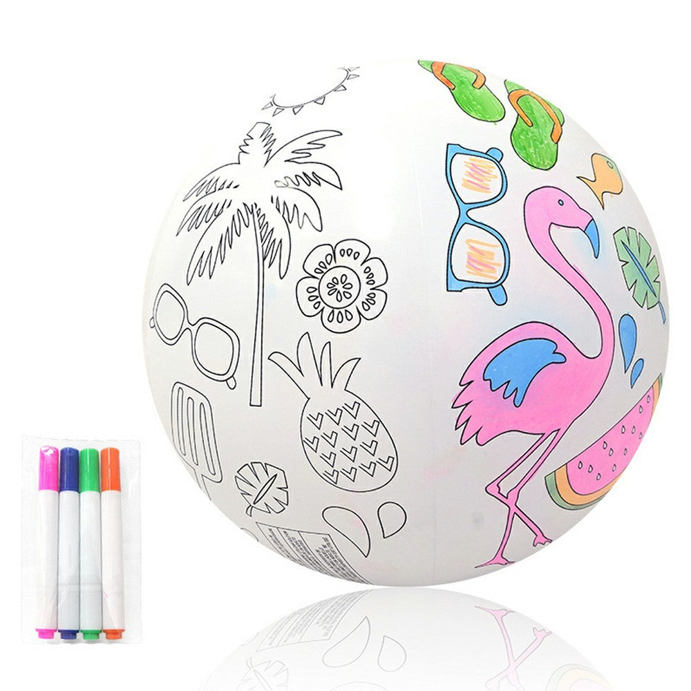 30cm Diameter Creative DIY Inflatable Beach Ball with 4 Markers Doodle Drawing Toy for Kids