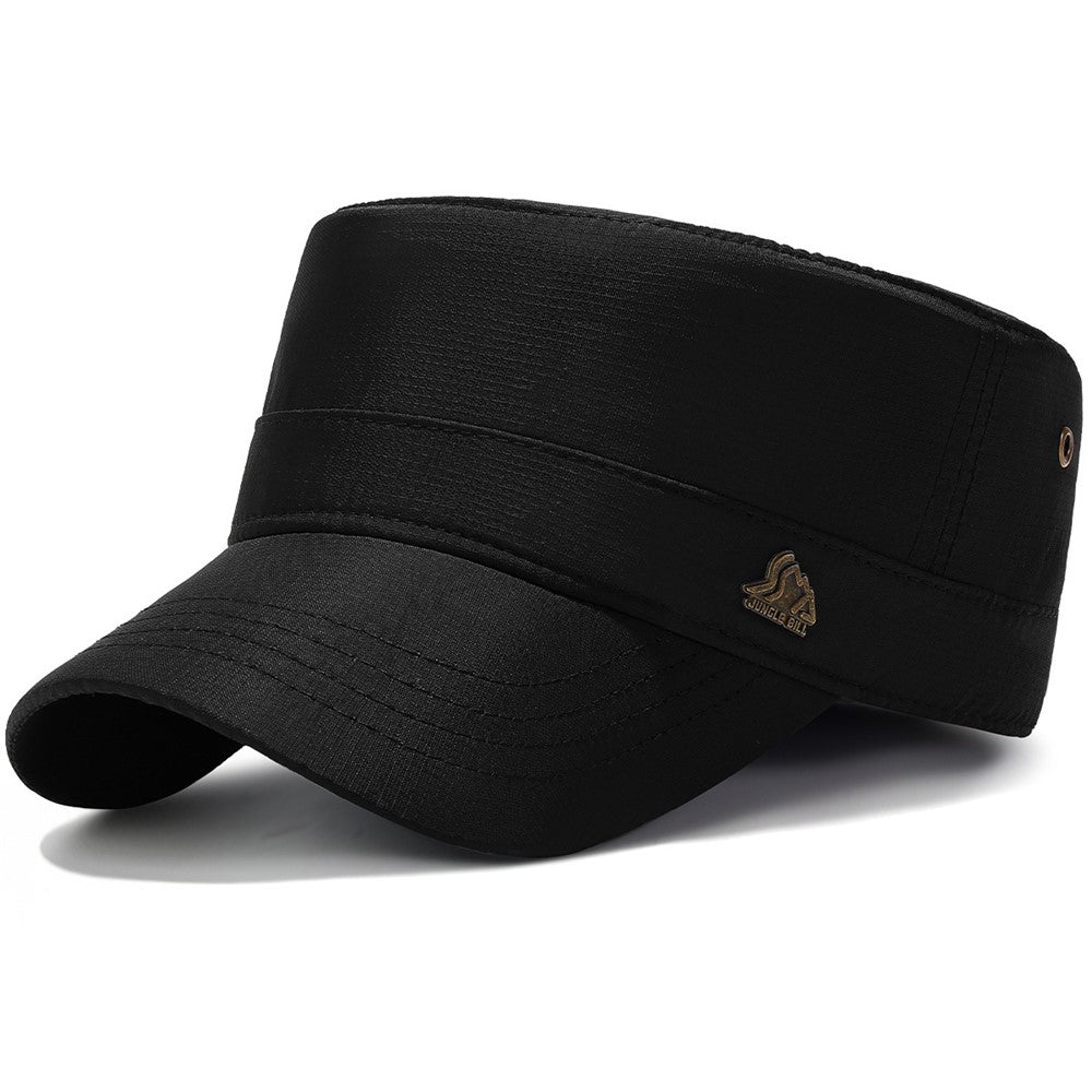 JUNGLE BILL Fashion Casual Flat Top Cap Outdoor Quick Dry Waterproof Sun Protection Hat with Metal Badge